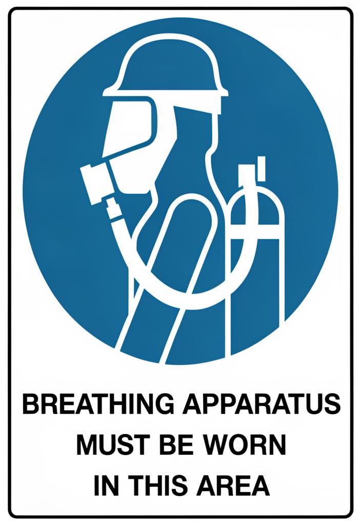 peiyeety Breathing Apparatus Must Be Worn in This Area Tin Sign 12x8 Inch | Blue Safety PPE Wall Decor Metal Sign for Workshop, Garage, Industrial Area, Office | Safety Reminder Gift
