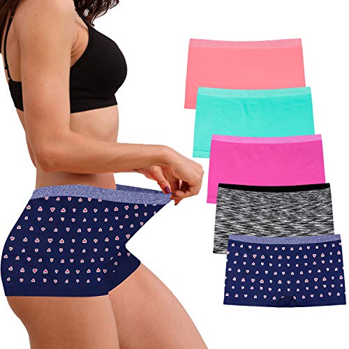 Womens Boyshort Panties Seamless Ladies Underwear Full Coverage Briefs Low-Rise No Show Boxers for Sleep and Workout 5-Pack M