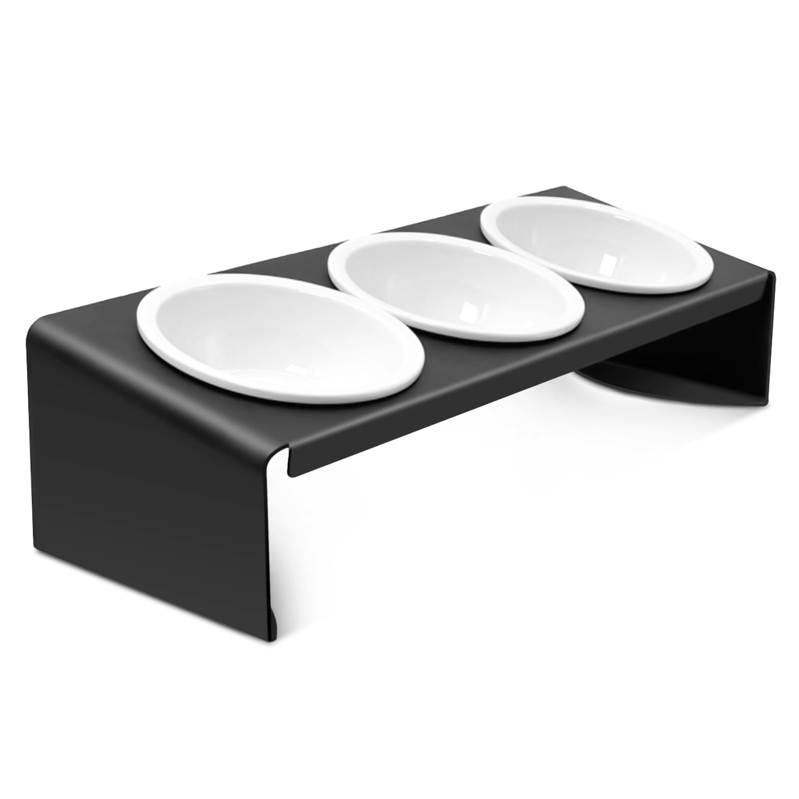 Comedero de cerámica for Gatos con Soporte metálico Inclinado a 15°. Juego alimentación y Agua for Perros, Color Negro