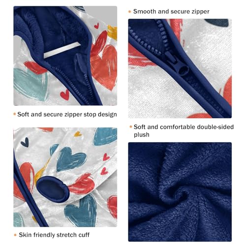 Colorful Hearts on White Toddler Fleece Jacket Girl Boys Hooded Fleece Jacket Coat Warm Outwear Zip-up 3-10T3