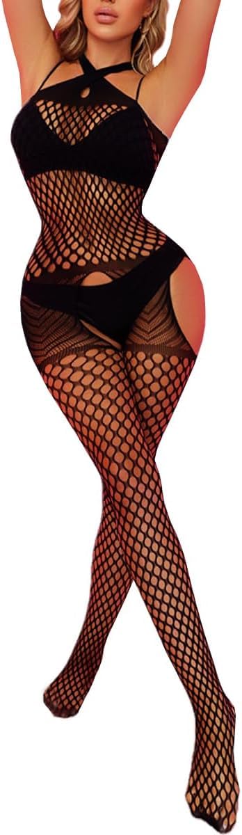 Exotic Mesh Lingerie Jumpsuit Lace Stretch Babydoll Fishnet Slip Wear Costume Suit Kinky Bodysuit One Size