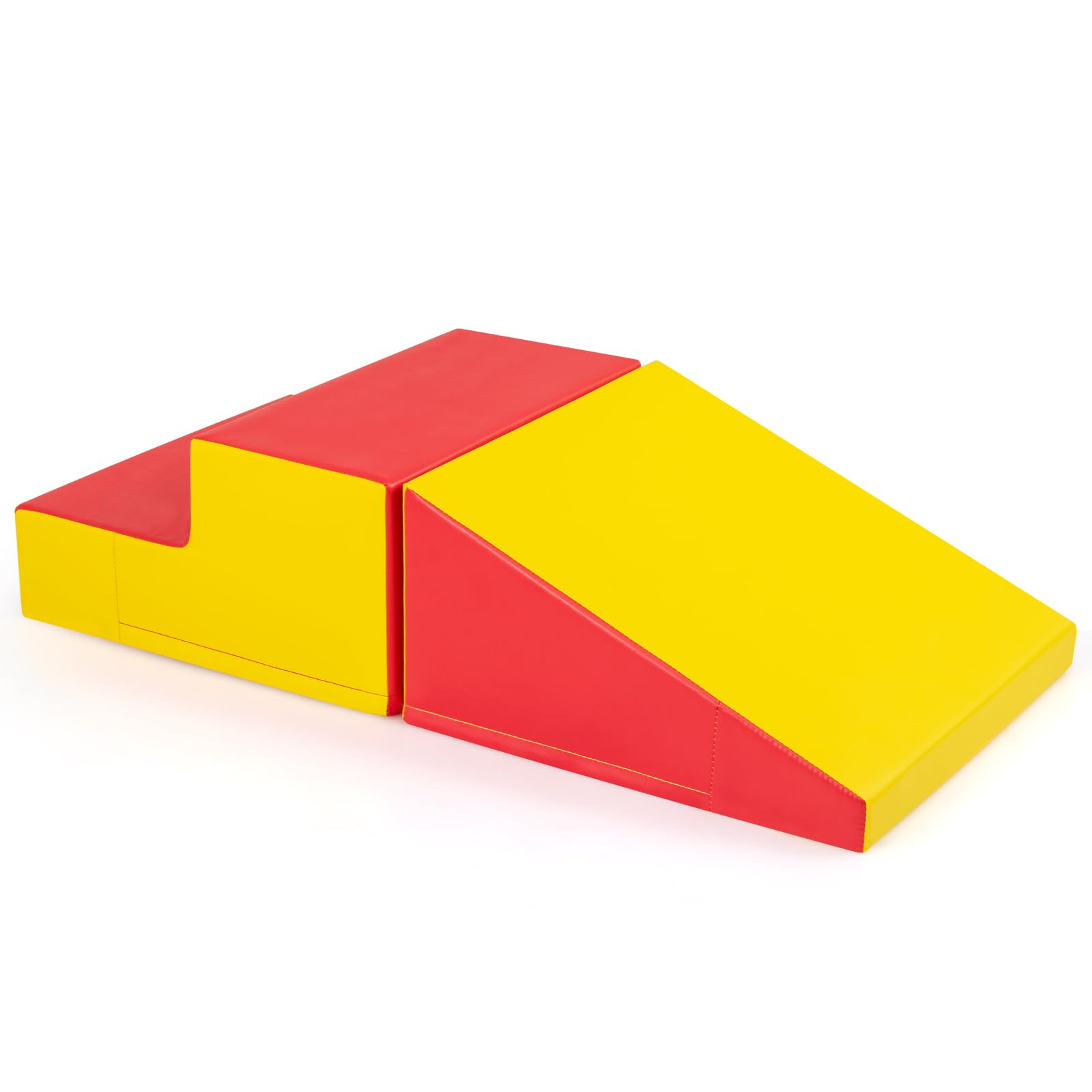 COSTWAY Toddler Climb and Crawl Foam Play Set, Children's Stairs and Ramp Software Activity Toys, Baby Soft Play Equipment for Climbing, Sliding, Crawling (Yellow+Red) — image 1