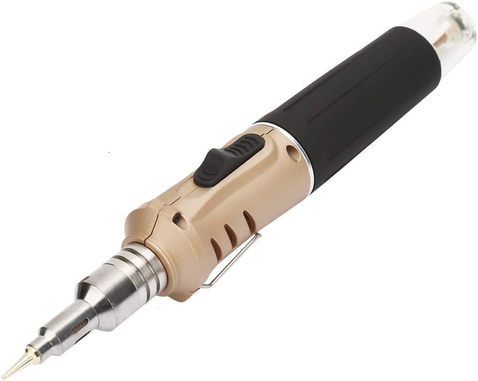 For Technical Applications - HS 1115K Multi Function Butane Gas Soldering Iron and Welding Torch Kit - 10 Piece Cordless Set with Automatic Ignition, 5 Interchangeable Iron Tips, (Gold handle)