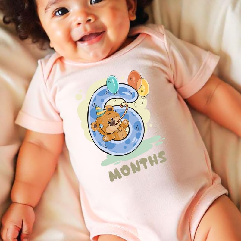 Image of Knitroot Monthly Birthday Teddy Special, Newborn Baby Half Sleeve Unisex Romper, Onesies, Sleepsuit, Body Suit, Envelope Neck, 1 to 12 Months Print, 0-12 Months, Infant Cloth for Boys & Girls