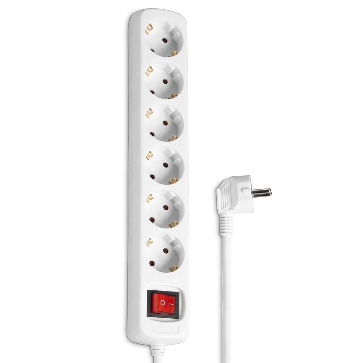 VoltShine German 6-Way Power Strip with Switch for Convenience 1.5 m 3G Cable in Elegant White - Ideal for Organisation and Security on Your Devices.