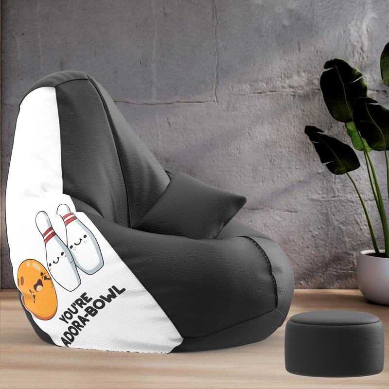 Biggie Bean Bag Cover 4XL Evergreen Classics Bean Bag-Loud Prints-Soft Landings-Styled with Free Cushion & Footrest (Matching Color : Printed Adorable-Black)-image-49