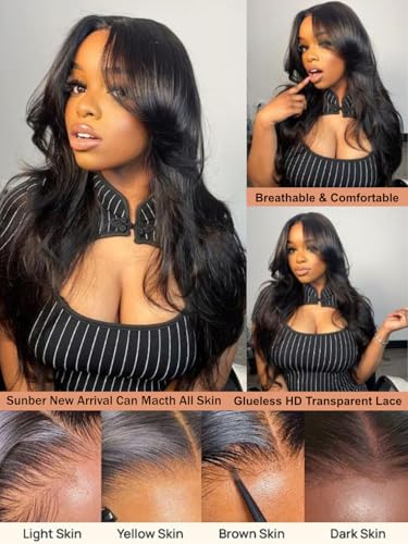 Image of Sunber Body Wave Pre Cut 7x5 Lace Front Wig Human Hair 180% Density 18inch