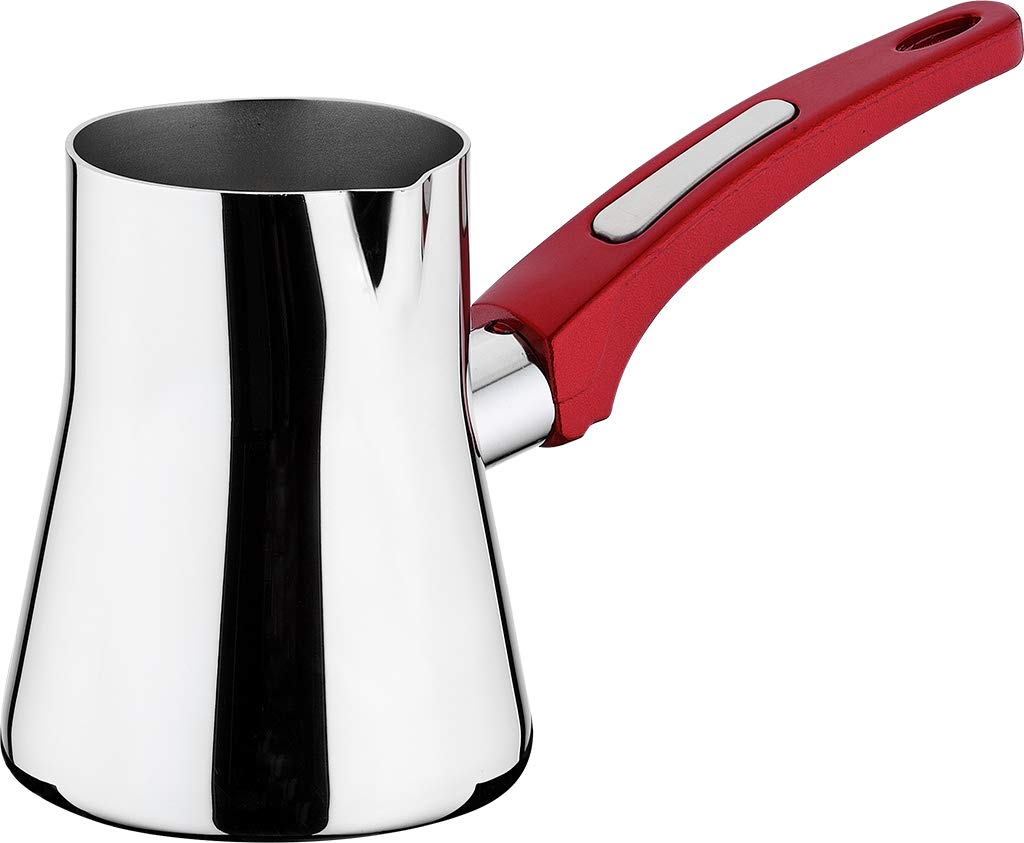 Hascevher 270ml Yaprak Coffee Pot with Venus Bakalite Handle-Silver & Red -3CZV078