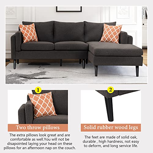 Merax 84.65" Modern Upholstered L-Shape Sofa With Chaise, 2 Pillows, And Rubber Wood Legs, Couch For Living Room, Apartment, Small Space, Brown #TOP4
