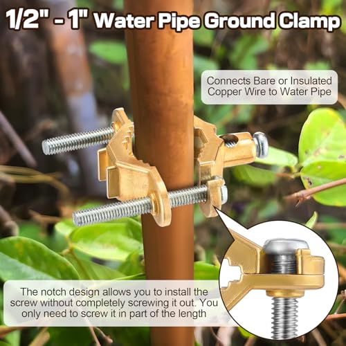 Image of Feekoon 1 /2 inch to 1 inch Ground Clamp, Copper Alloy Wire Pipe Ground Clamp for Bonding Wire to Water Pipe or Steel (6 Pack)