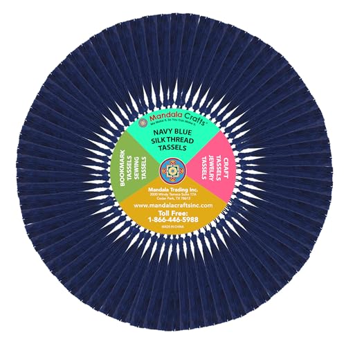 Image of Mandala Crafts Small Navy Blue Bookmark Tassels - 100 Bulk Silky Mini Craft Tassels with Loops for Bookmarks, Jewelry Making, Graduation Decorations, and Keychains