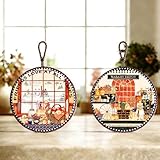 Set 5 sottopentola in ceramica con base in sughero e cordino, presine tonde vintage, adatt...