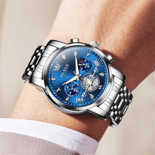 Image of OLEVS Watch Men Luxury Chronograph Stainless Steel Wrist Dress Waterproof Watch Quartz Analog Large Face Luminous