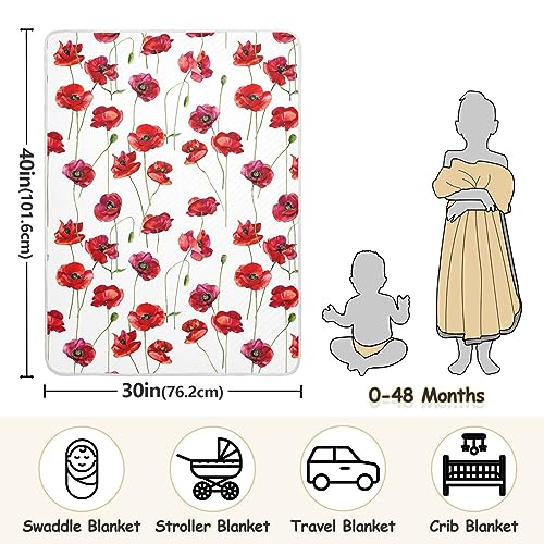 Image of Swaddle Blanket for Red Poppy Flowers Baby Receiving Blanket Muslin Baby Swaddles Soft Cotton Breathable Nursery Blankets for Unisex Boys and Girls 30x40 Inch