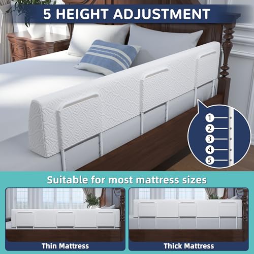 Image of FigTime Bed Bumper for Toddlers, Foam Bed Rail for Toddlers, Toddler Bed Rail Bumper, Soft Safety Bed Guard Rail for Kids, Bed Side Rail for Twin, Full, Queen & King Beds (White, 51 inch, 3-Bracket)