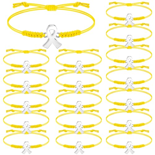 Sasylvia 20 pulseras amarillas de concienciación sobre el cáncer, pulseras elásticas de cordón ajustable, para niños, cáncer, vejiga, hueso, sarcoma, concienciación, mes, prevención del suicidio