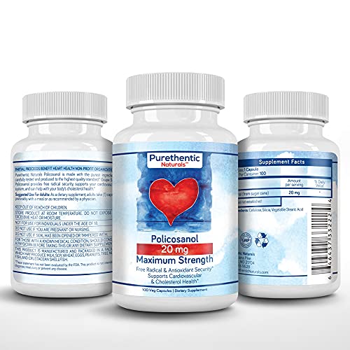 Purethentic Naturals Policosanol for Cholesterol Health Support, 20 MG, 100 Vcaps
