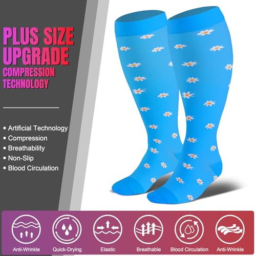 Image of bropite 3 /4 Pairs Plus Size Compression Socks Extra Wide Calf Women&Men 20-30mmHg Support Dancing Cycling Running Climbing