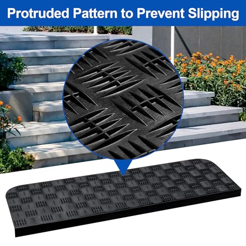 Spurtar 3er Set Stufenmatten Synthetischer Gummi Außen mit Stufenkante, rutschfeste Gummimatte Außenbereich Treppenstufen Matten Antirutsch Treppenteppich Innen Stufenmatte für Treppen 76 x 25cm