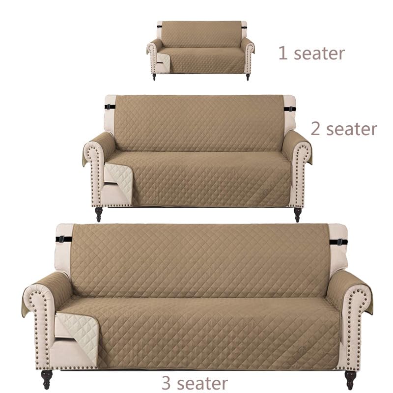 Housse de canapé 2 places imperméable kaki clair pour fauteuil inclinable