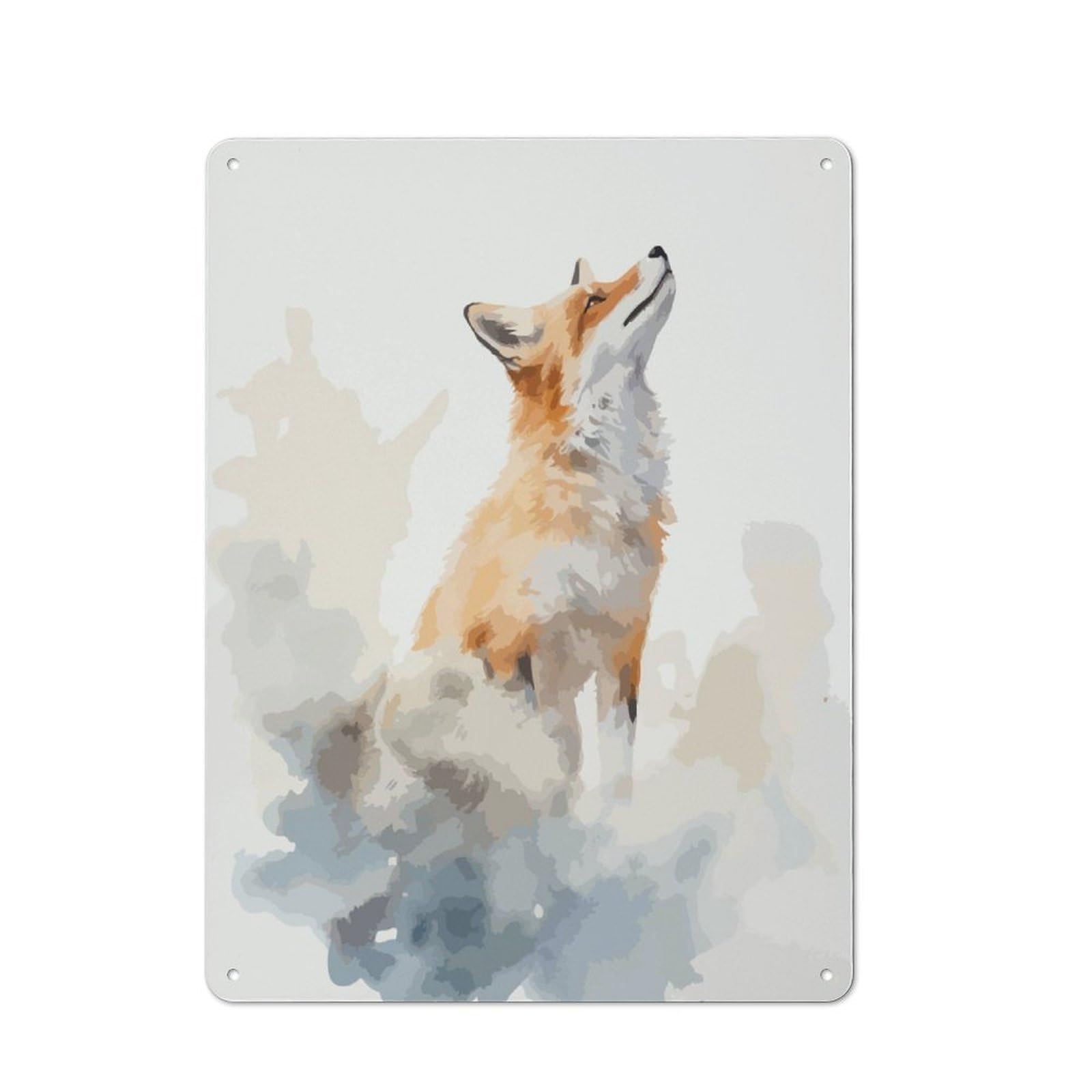 Junmoney Cute Fox Watercolor Art Tin Wall Plaque 40X30cm With For Man Cave Or Games Room, For Updating Man Cave And Games Room After Moving