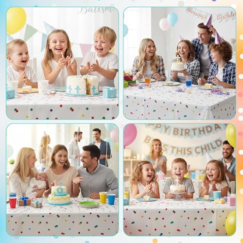 Image of K1tpde Colorful Rainbow Party Tablecloth - 3PCS Colorful Dot White Plastic Tablecloth, Multicolor Dot Birthday Disposable Tablecover, Rainbow Dots Party Supply for 1st Baby Shower Birthday Decorations