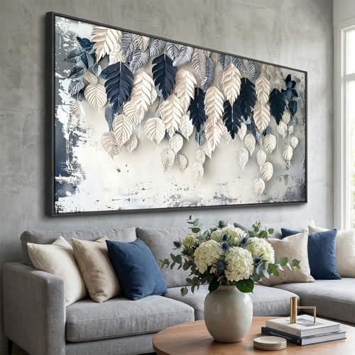 Wall Art Leaf Botanical White and Blue Modern Artwork Canvas