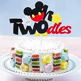 Hongkai Mouse Two Birthday Cake Cupcake Toppers Twodles Cake Toppers Picks for 2nd Toddlers Baby Boy Girl Decorations Two Years Old Happy Birthday Party Supplies