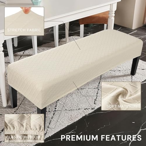 Image of SearchI Waterproof Dining Bench Cover, Stretch Washable Long Bench Seat Covers, Rectangle Dining Table Bench Slipover for Dining Room, Living Room, Kitchen(Beige Jacquard)