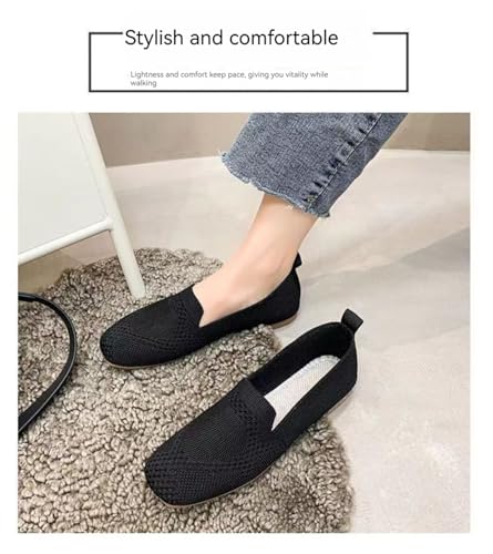 kuker Women Comfortable Arch Support Non-Slip Flat Shoes, Womens Square Toe Lightweight Breathable Knit Flat Shoes for Wide Feet2