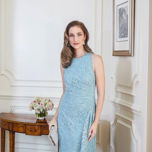 Image of Alex Evenings Women's Long Sleeveless Mother of the Bride Dress W /Cascade Ruffle & Front Slit (Petite and Regular Sizes)