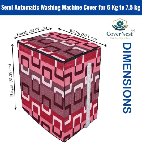 Image of Covernest Semi Automatic Washing Machine Cover, Dustproof, Compatible with 6 Kg - 7.5 Kg Washing Machines (WMC-RED SQUARE SEMI)