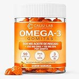 CALIU GUMMY | Omega 3 Gummies 500 mg Aceite de Pescado | 250 mg DHA + 125 mg EPA | 90 Gominolas | Omega 3 Alta Concentración | Corazón, Cerebro y Visión | Sabor Naranja | Suplemento Omega 3 | 3 Meses