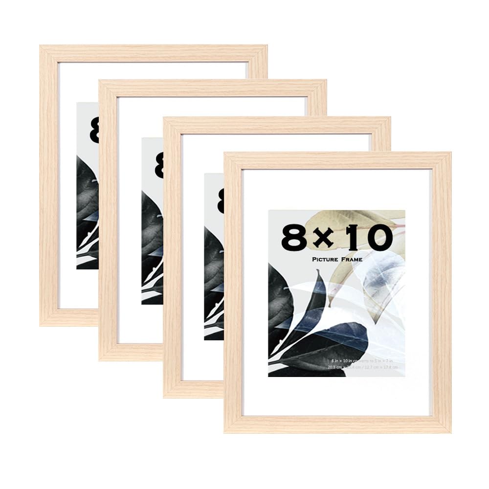 Scholar Tree Natural 10x8 Photo Frames Set of 4, Wooden Picture Frames for Freestanding and Wall Mountable