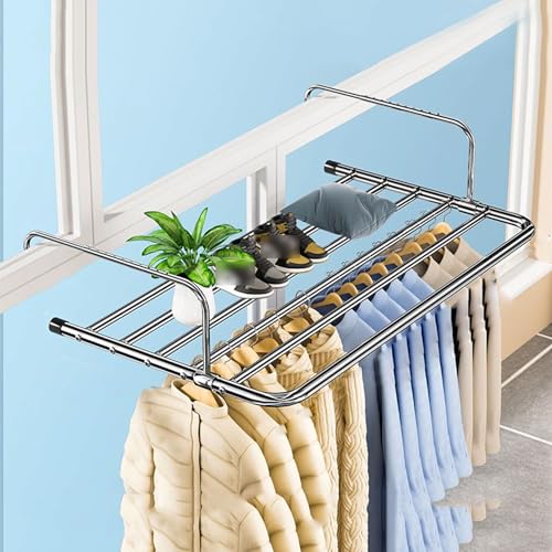 Folding Laundry Drying Rack, Stainless Steel Hanging Towel Rack Expandable Retractable Clothes Drying Rack for Laundry Utility Room Bathroom Garage