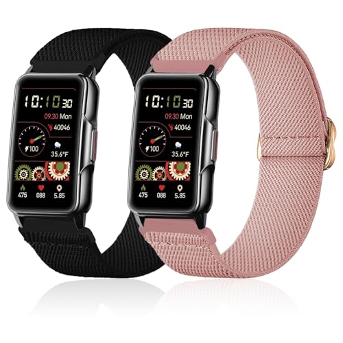 Lzwldan 2 Pack Stretchy Nylon Watch Bands Compatible with Mindrose H80 1.47 inch Smart Watch,Loop Soft Elastic Watch Straps for Mindrose H80 Fitness Trackers IP68 for Women Men