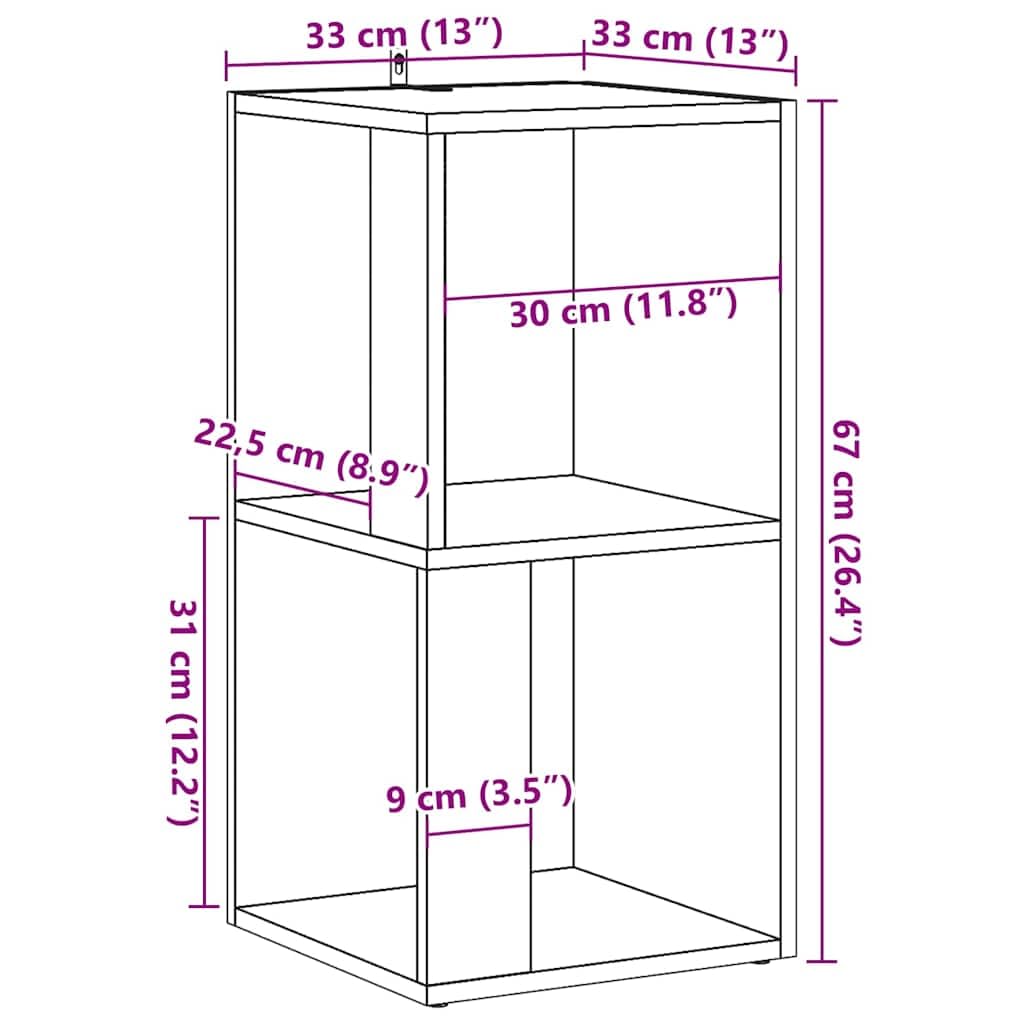 Scaffale angolare effetto legno anticato, 33 x 33 x 67 cm, scaffale multiuso per soggiorno, ufficio, corridoio