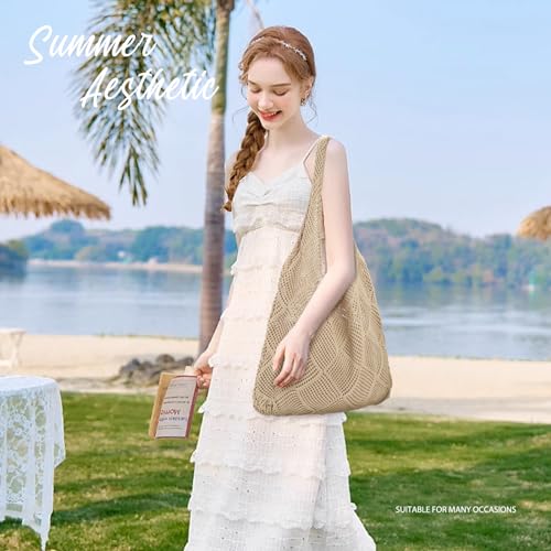 Image of hatisan Crochet Bag for Women, Handmade Knit Beach Tote Bag Summer