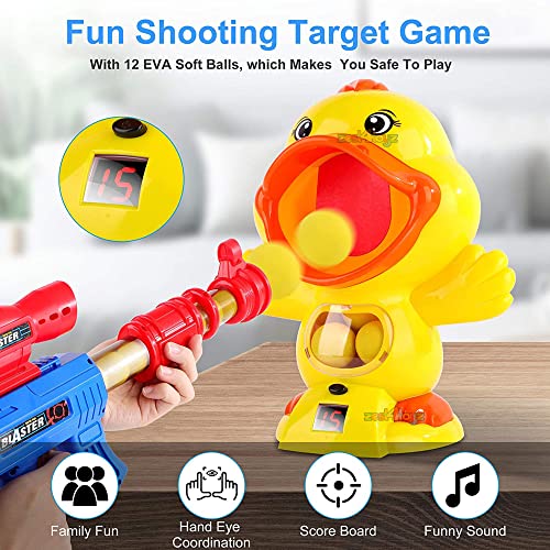 Image of Zest 4 Toyz Kids Shooting Target Game Toy with Duck Design Blaster Guns Soft Foam Balls with Electronic Target with LCD Score Record Sound 12 Soft Foam Balls Toys for Kids 3-10 Years Old (Yellow)
