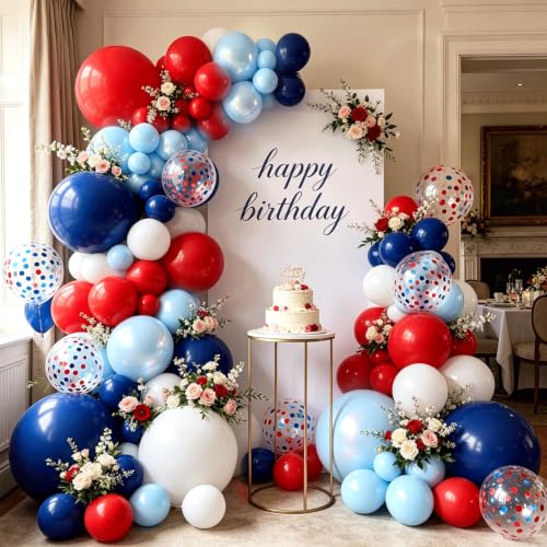 Image of Red White and Blue Patriotic Balloon Arch Kit 144 Pcs