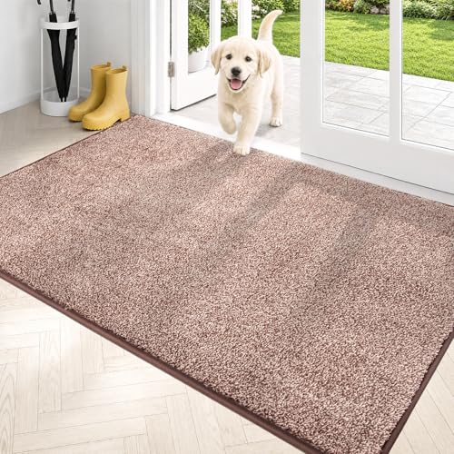 PURRUGS Dirt Trapping Door Mat 34" x 59", Non-Slip Machine Washable Entry Rug, Shoe Scraper, Dog Doormat, Super Absorbent Welcome Mat for Front & Back Door, Muddy Shoes & Paws, Brown-Light Cream