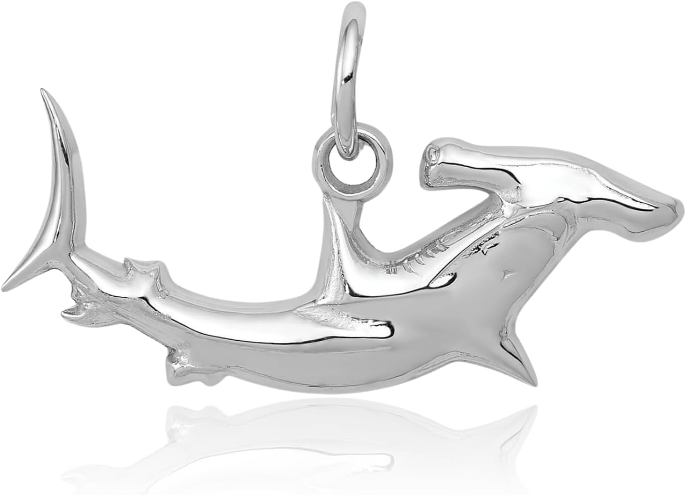 IceCarats 14K Solid White Gold Small Hammerhead Shark Pendant Necklace 14mm 0.6 inch Polished for him