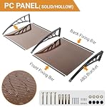 Outvita Window Awning Door Canopy 40x 80 Whole Piece Polycarbonate Cover Front Door Outdoor Patio Awning Canopy UV Rain Snow Sunlight Protection Hollow Sheet Brown Board Black Bracket