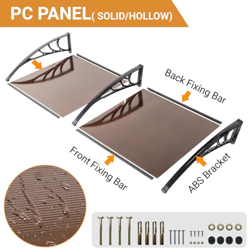 Outvitawindowawningdoorcanopy40x80wholepiecepolycarbonatecoverfrontdooroutdoorpatioawningcanopyuvrainsnowsunlightprotectionhollowsheetbrownboardblackbracket Urban Country Home Decor Outvita window awning door canopy 40x 80 whole piece polycarbonate cover front door outdoor patio awning canopy uv rain snow sunlight protection hollow sheet brown board black bracket urban country home decor