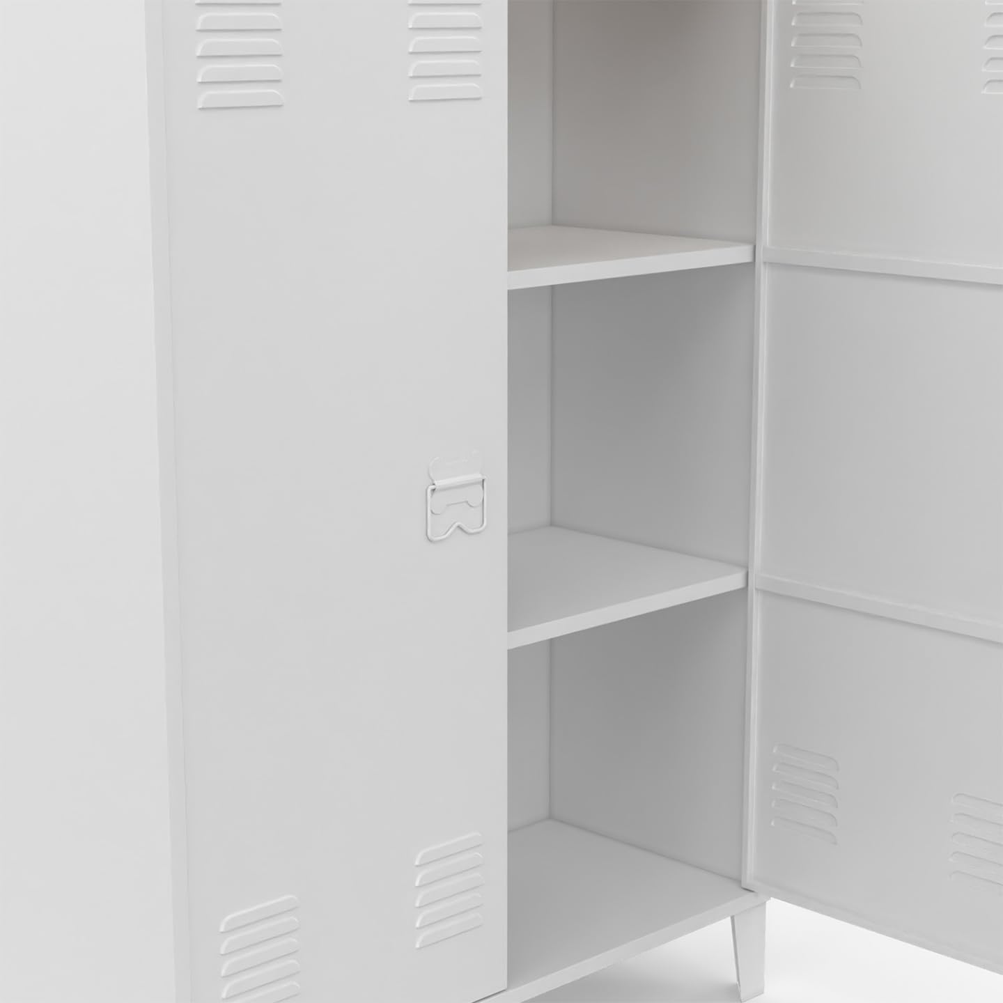 IDMarket - Armoire Basse Ester 2 Portes métal Blanc et Plateau Bois Design Industriel
