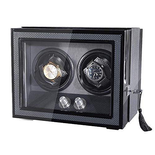 Preisvergleich Produktbild GUOOK 2 Automatik Unisex Uhrenbeweger, Doppeluhren Aufbewahrungsvitrine Box 4 Rotationsmodi mit leisem Mabuchi Motor Eingebaute LED Lampe Uhrenbox