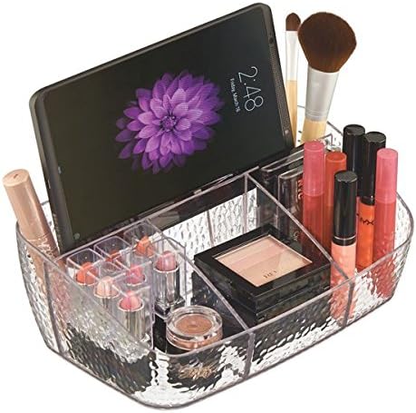 mDesign Makeup Organiser - Practical Cosmetic Organiser for Beauty Products and Smartphones - Makeup Storage Box - Home Storage Solutions - Makeup Holder - Clear