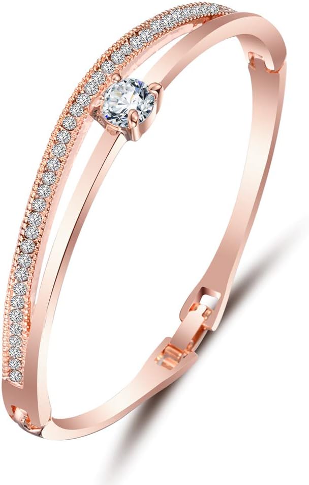 Stylish 18k Rose Gold Plated Crystal Bangle Bracelet for Women-(9814b)