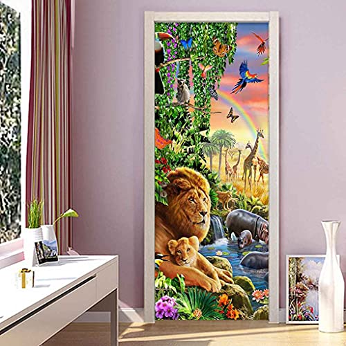 ZOOINB Türtapete Selbstklebend Türposter 3D Waldtier Löwe Fototapete Türfolie Poster Tapete Wandaufkleber Wandbild Tapete Diy Wohnzimmer Kinderzimmer Badezimmer Dekoration,86X200Cm Cover