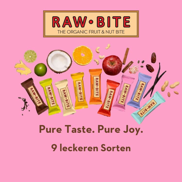 RAWBITE Bio, Barretta di frutta e noci in scatola, 12 pezzi, vegan, senza glutine e senza lattosio, confezione grande, confezione da 12